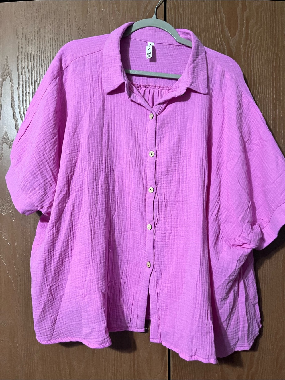 Zenana Pink Gauze Button-Front Blouse